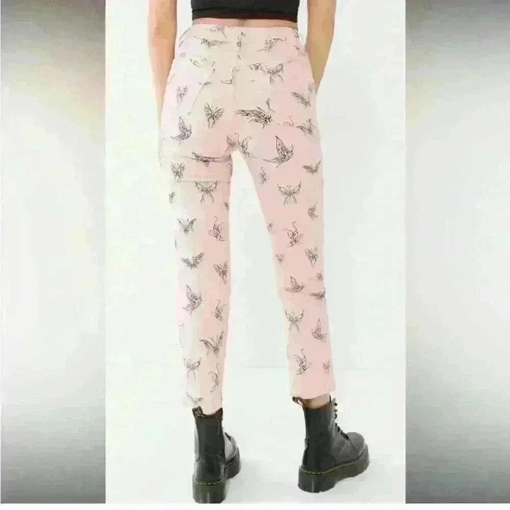 Whimsigoth High Waist Ankle Pant Pink Fairy butterfly whimsy goth punk Goth Emo - Picture 2 of 10